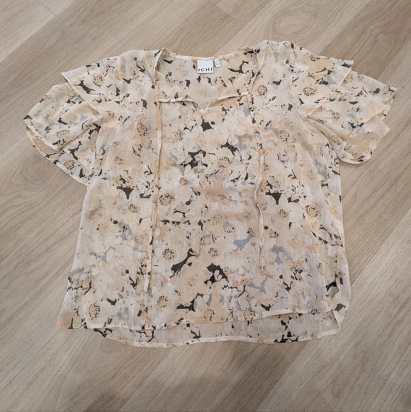 ICHI Tops - Ichi Sheer Short Sleeve Ihkanui Abstract Patterned Light Weight Blouse Size 38